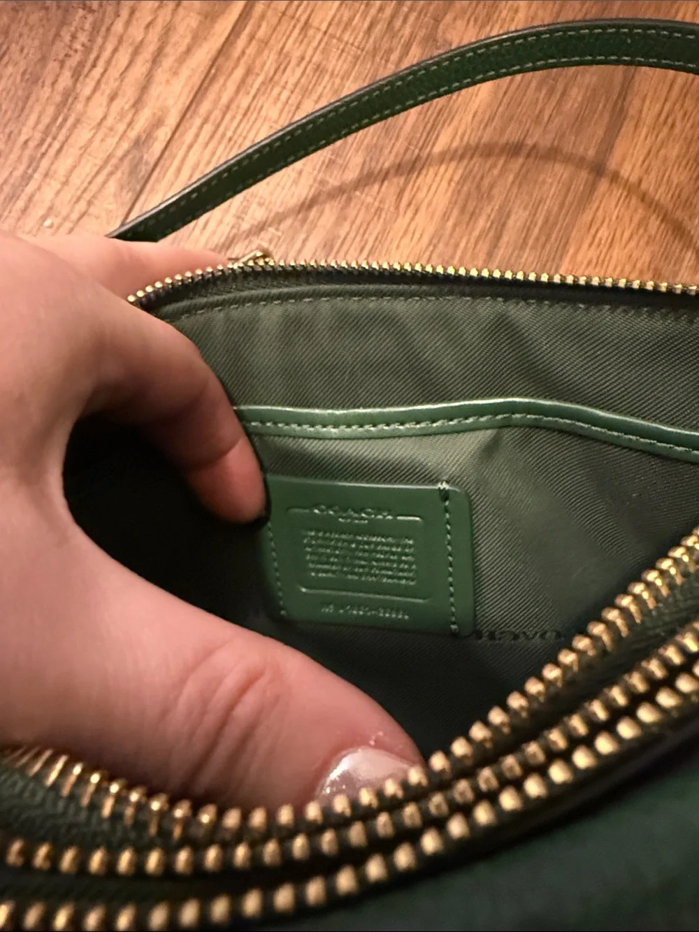 Coach Green Pebbled Leather Crossbody with Gold Snap